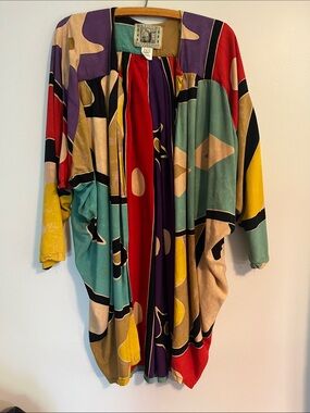 Vintage Abstract Draped Jacket - Multicolor Geometric Print, sz Lg